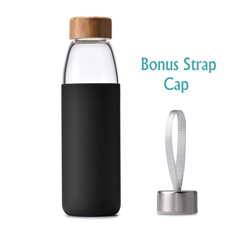 veegoal 18 Oz Borosilicate Glass Water Bottles with Bamboo Lid, BPA-FREE, Non-Slip Silicone Sleeve, and Stainless Steel Leak Proof Lid - Reusable Glass Bottle for Men and Women - Image 2